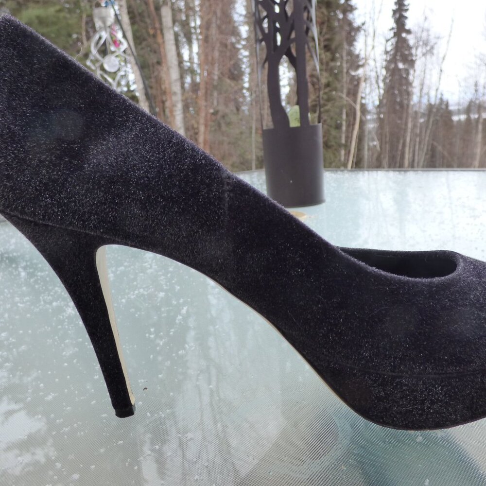 HOEGL GOTH WEDDING BLACK FUZZY FEEL HIGH HEELS CLOSED SHOES SIZE 9 - Picture 5 of 14